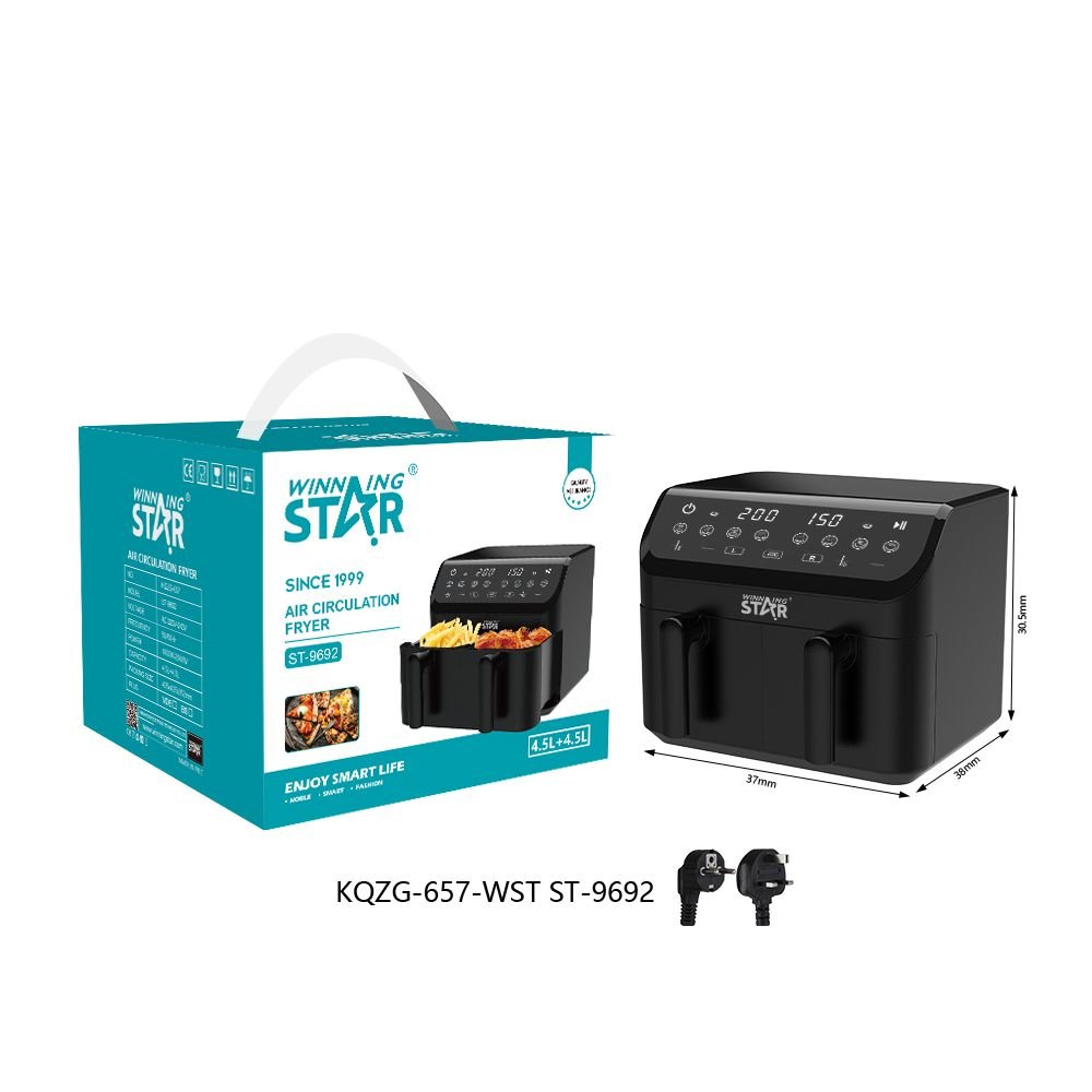 Friteuse à Air Chaud Double Zone 2000W 4.5L+4.5L avec 2 Paniers - ST-9692