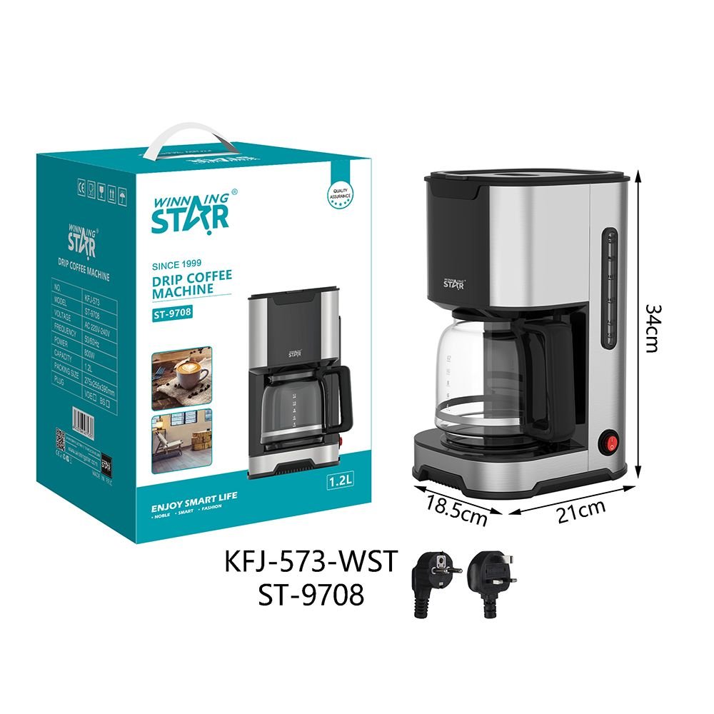 ST-9708 Cafetière Filtre Électrique 1000W 1.2L en Acier Inoxydable