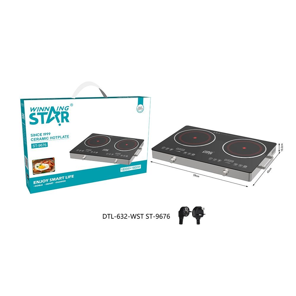 ST-9676 WINNING STAR Plaque de Cuisson Céramique Double Feux 1800W