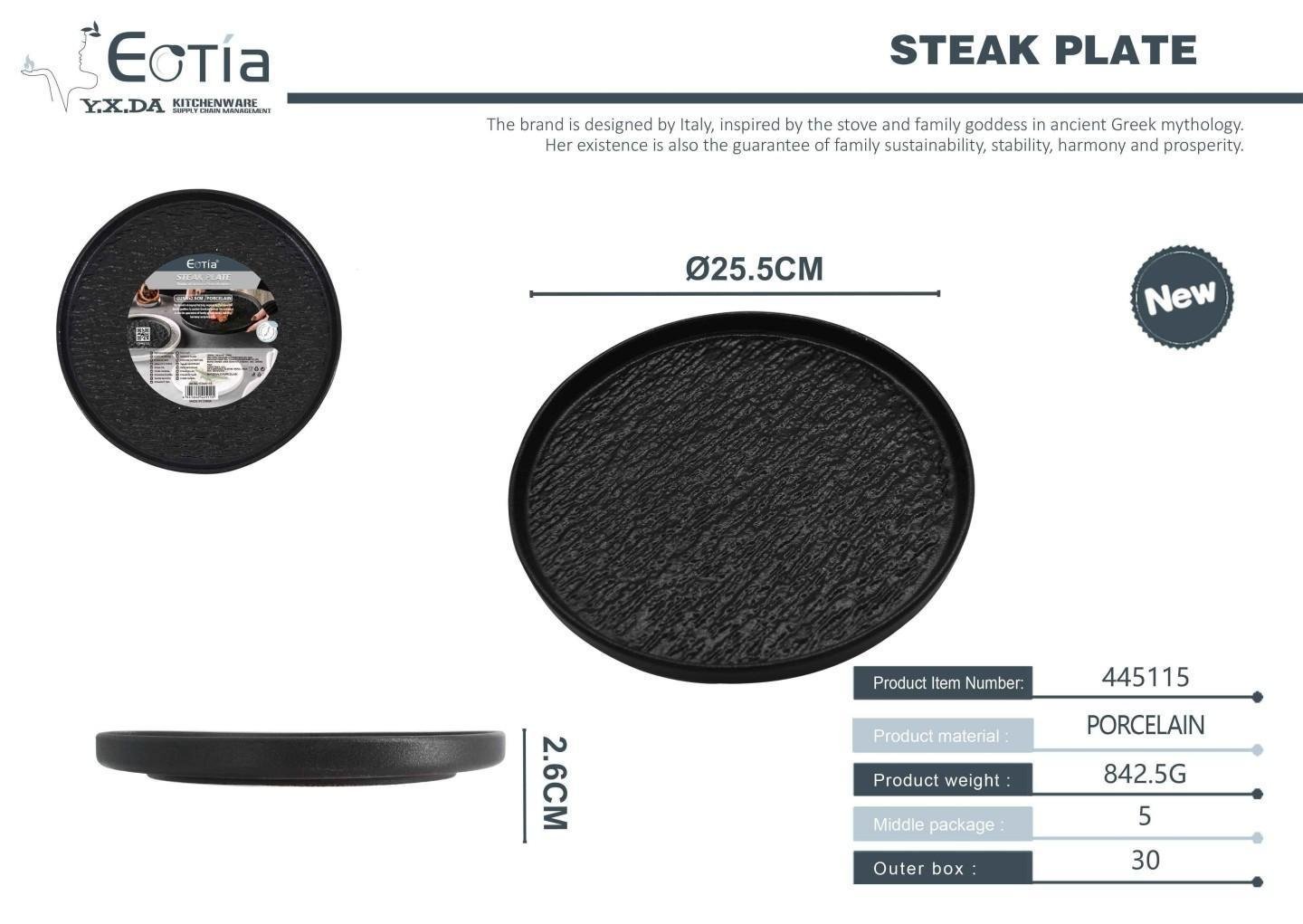 Assiette à Steak Ovale en Céramique Noire - 10 pouces (25cm)