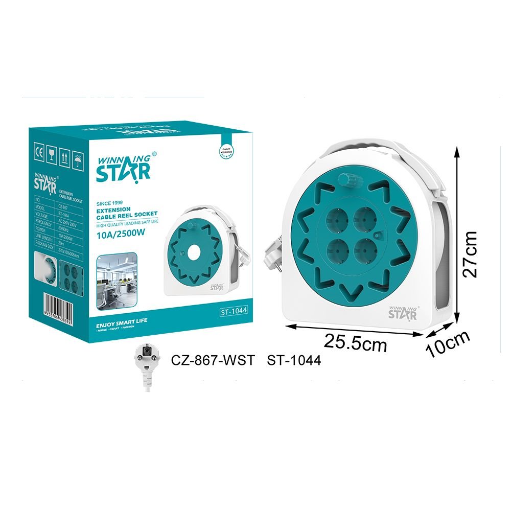 ST-1044 WINNING STAR Enrouleur de Câble Rétractable 20m avec 4 Prises Européennes