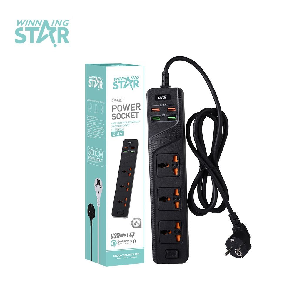 ST-4001 Multiprise Universelle Noire - Bloc Multiprises Électrique