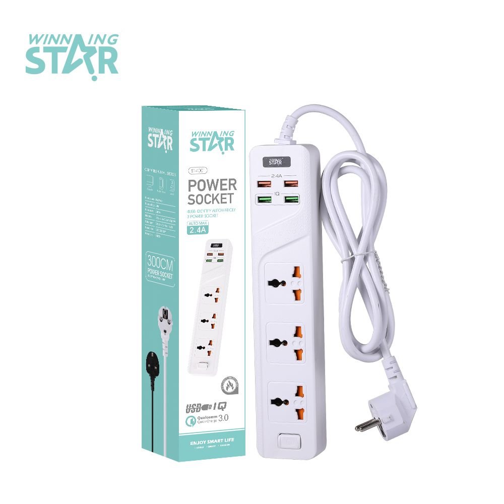 ST-4001 Multiprise Universelle Blanche - Bloc d'Alimentation Électrique