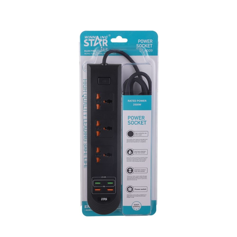ST-4009 Multiprise Murale Universelle avec 4 Ports USB et Interrupteurs