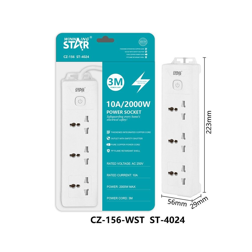 ST-4024 WINNING STAR - Multiprise Électrique 2500W 3 Voies avec Interrupteur