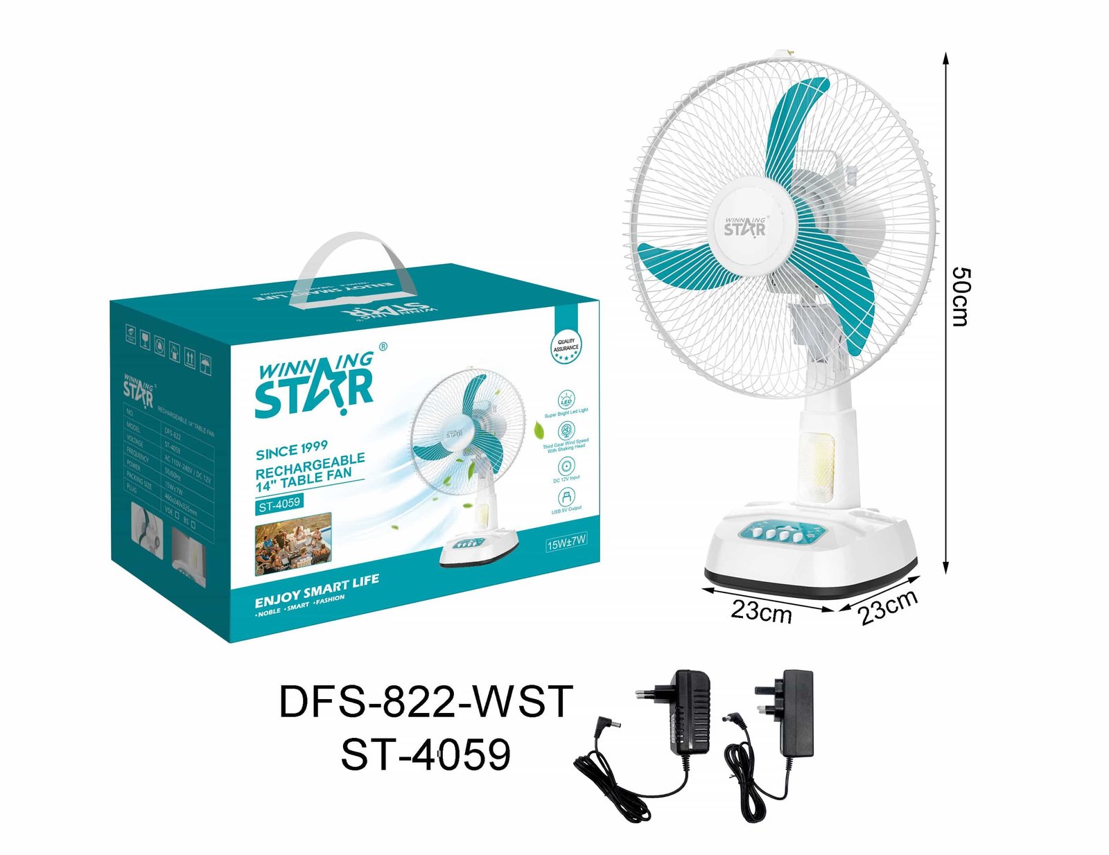 Ventilateur de Table Rechargeable AC/DC ST-4059 - 14 pouces