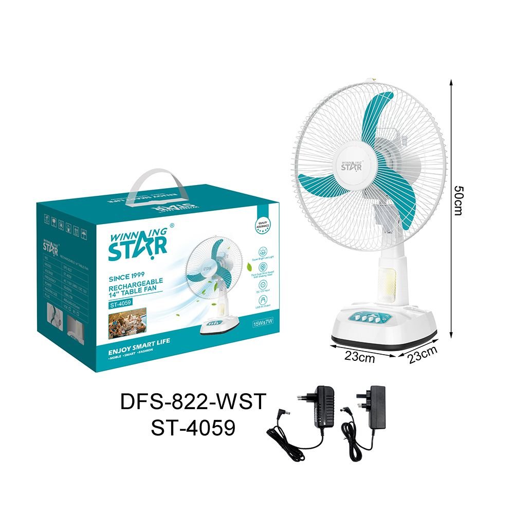 Ventilateur de Table Oscillant Rechargeable ST-4059 WINNING STAR 14 pouces