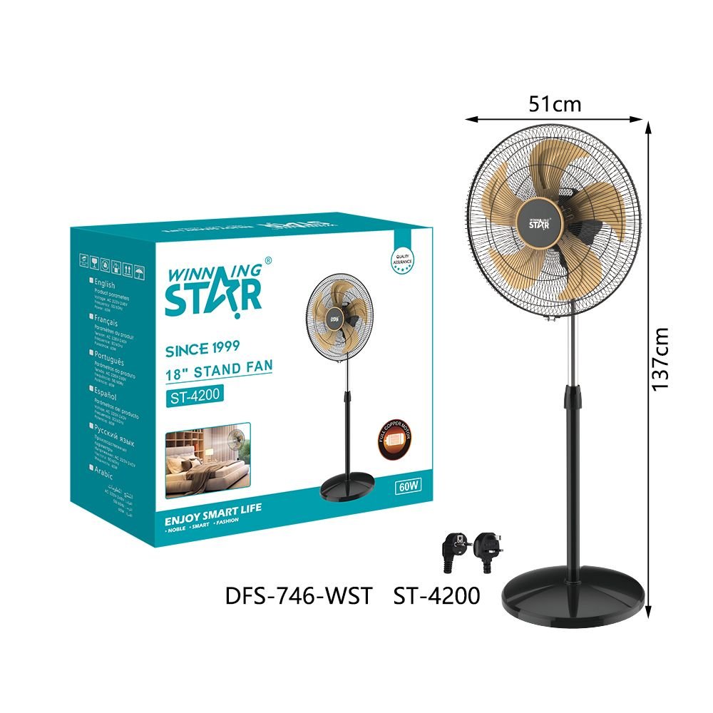ST-4200 Ventilateur sur Pied Oscillant Électrique 18" - AC220-240V 60W