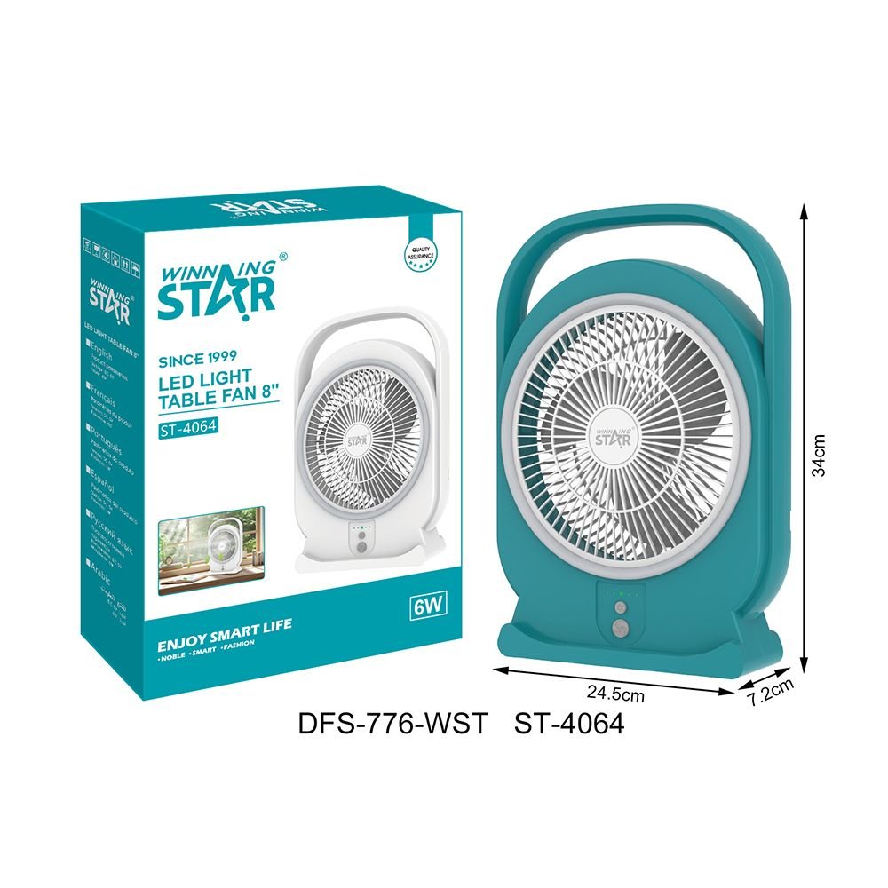 Ventilateur de Table Rechargeable WINNING STAR ST-4064 8" avec Câble USB Type-C