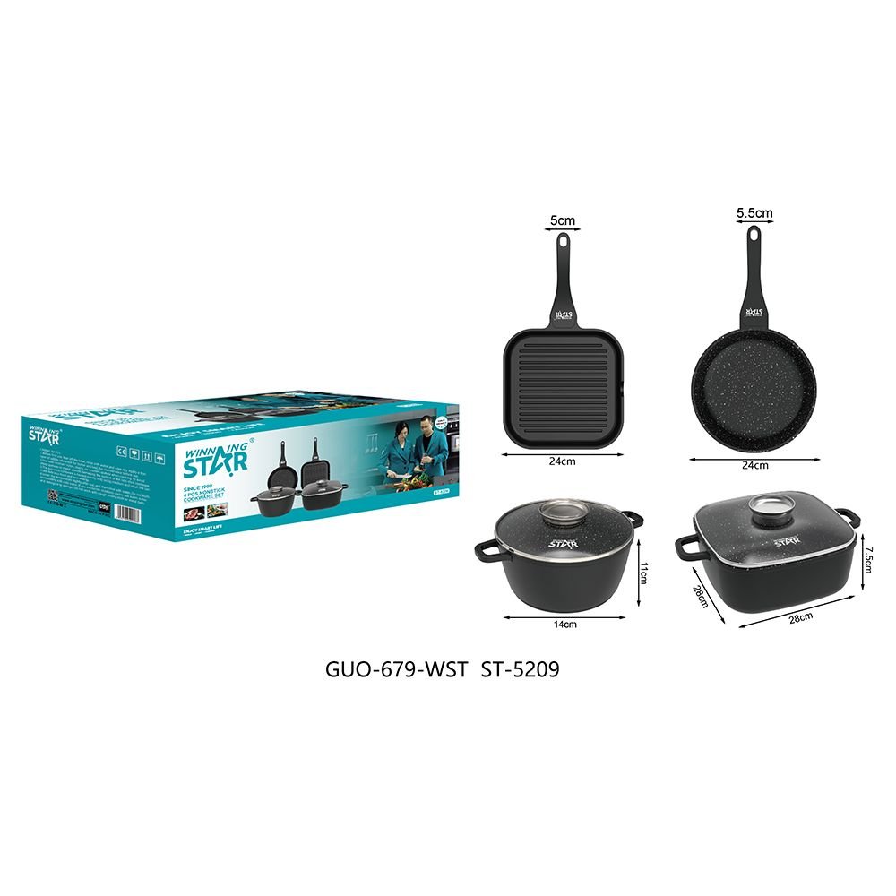 ST-5209 WINNING STAR - Set de 4 Pièces en Aluminium Moulé sous Pression Antiadhésif