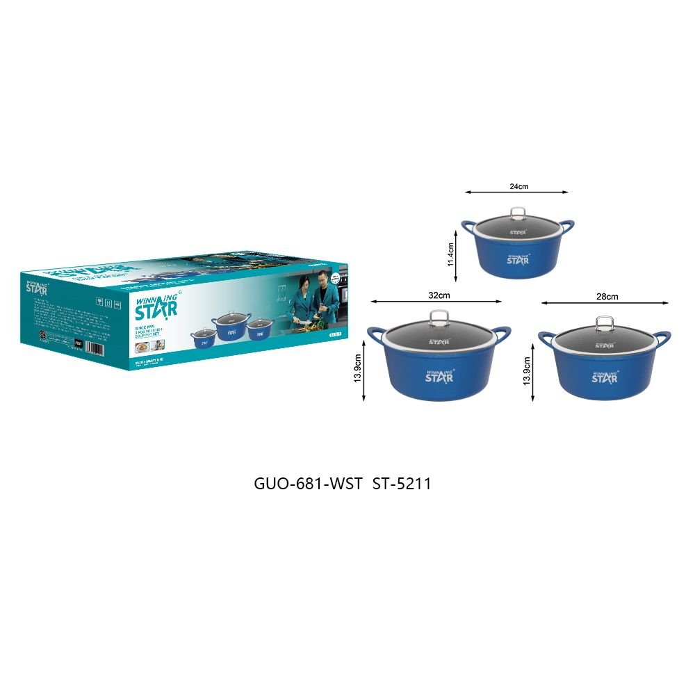 ST-5211 WINNING STAR - Set de 3 Marmites en Aluminium Moulé Antiadhésif