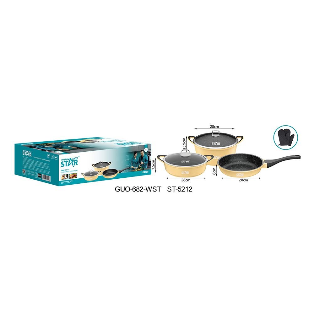 ST-5212 WINNING STAR Ensemble de 3 Casseroles en Aluminium Moulé Antiadhésif