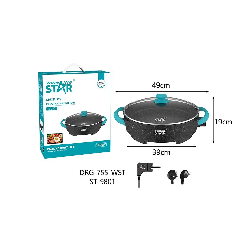 ST-9801 WINNING STAR Poêle à Frire Électrique Antiadhésive en Aluminium 12" 6.5L