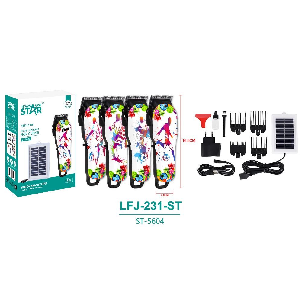 ST-5604 WINNING STAR Tondeuse à Cheveux Solaire AC 110-240V 5W avec Panneau Solaire