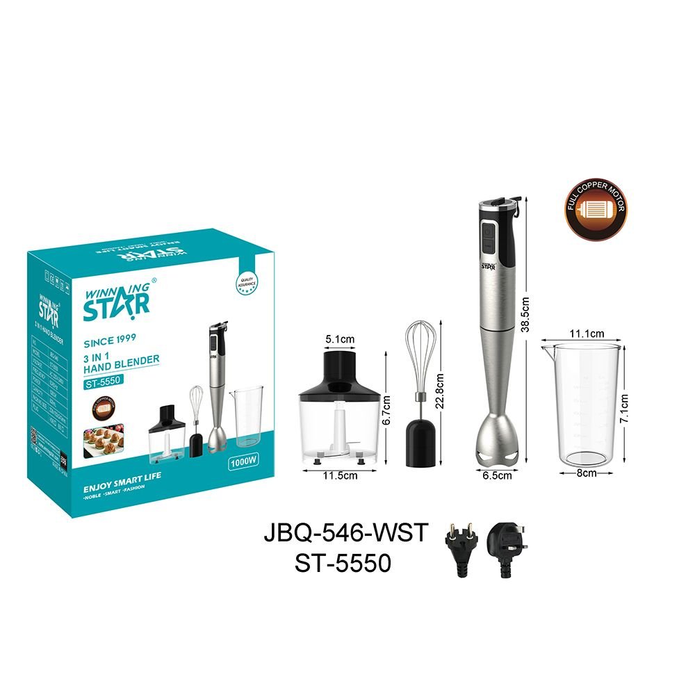 ST-5550 WINNING STAR Mixeur Plongeant 3 en 1 - 1000W - Set Cuisine Professionnel