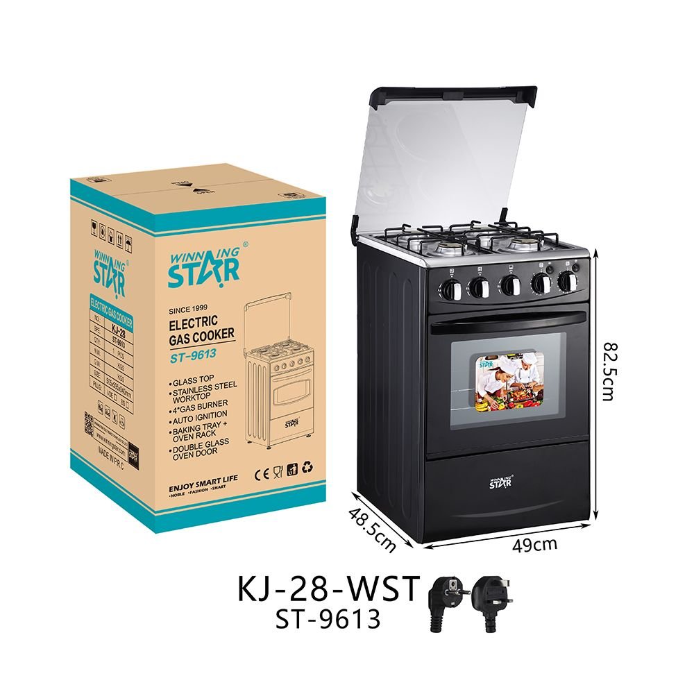 ST-9613 Cuisinière WINNING STAR 4 Brûleurs Gaz avec Four Électrique 52L