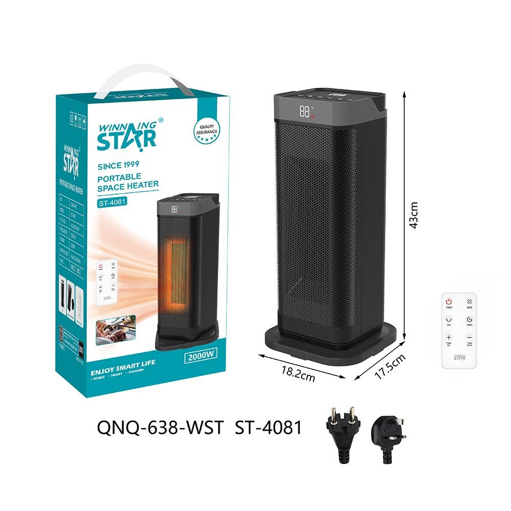 ST-4081 Radiateur Soufflant Électrique Oscillant 2000W - Chauffage Rapide 3S avec Minuterie 12h