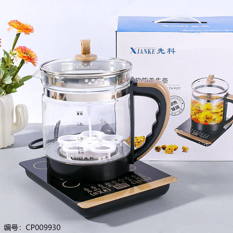 Théière/Bouilloire Santé C180-18 Noir et Or - Inox 304 et Verre Borosilicaté