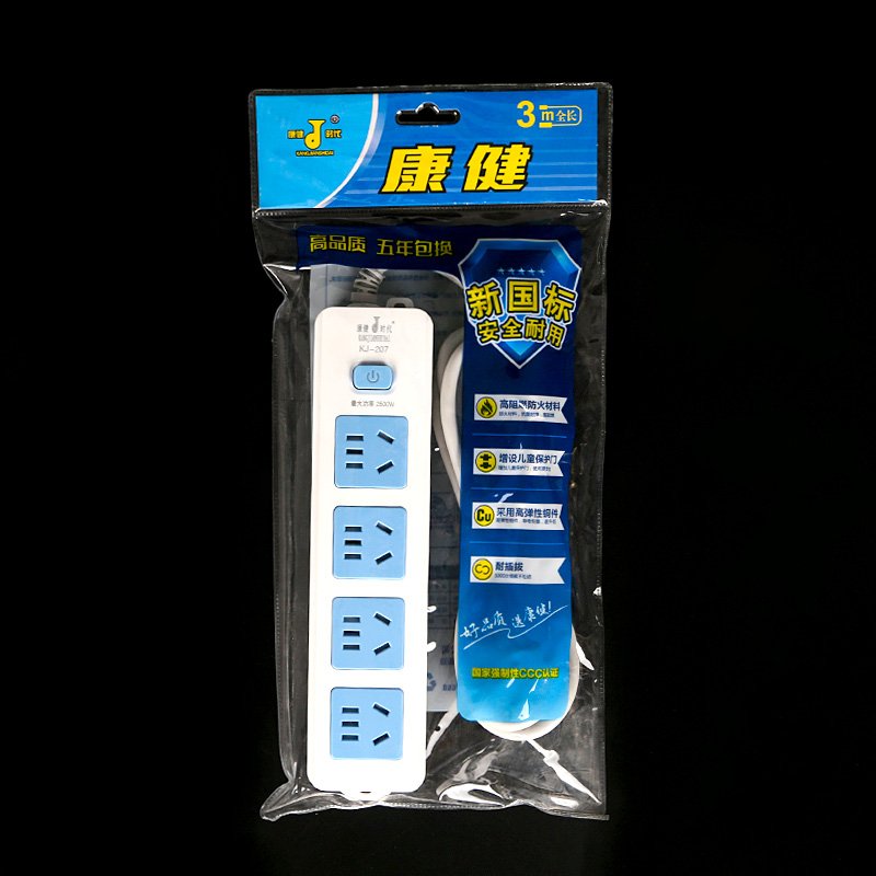 Multiprise électrique Kang Jian - Câble 3 mètres, 2 prises, modèle 207/3370